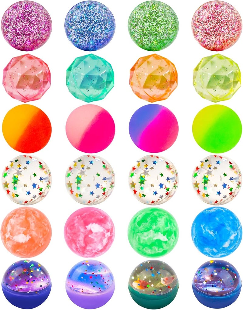 Ecoofor 24 Pieces Bouncy Balls 32mm Bounce Balls 6 Styles High Bouncing Balls Toys for Kids Party Favors Birthdays Gift Classroom - Image 1